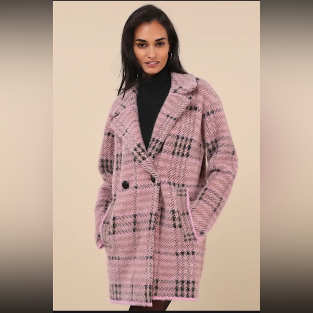 NWT Lulu’s Pink Plaid “Coatigan”